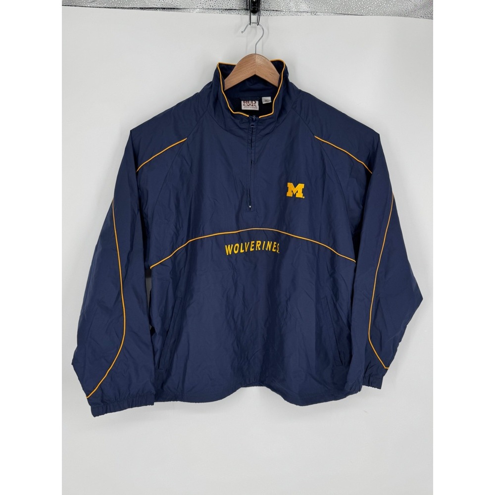Red Oak Michigan Wolverines 1/4 Zip Windbreaker Jacket Mens Size XL Navy F1